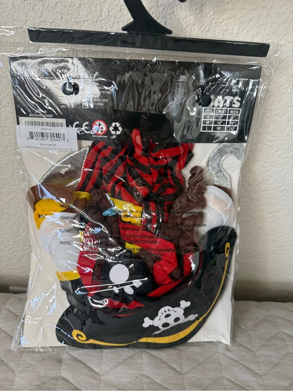 Pirate Pet Costume for Cats or Dogs Medium New